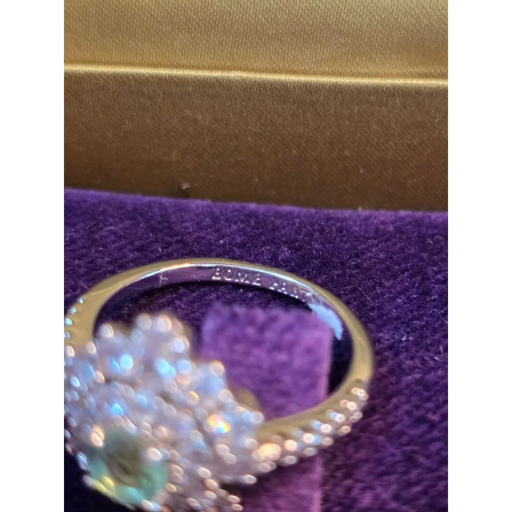 925 Sterling‎ Silver Green Moissanite Halo Ring 6.5 By Bomb Party